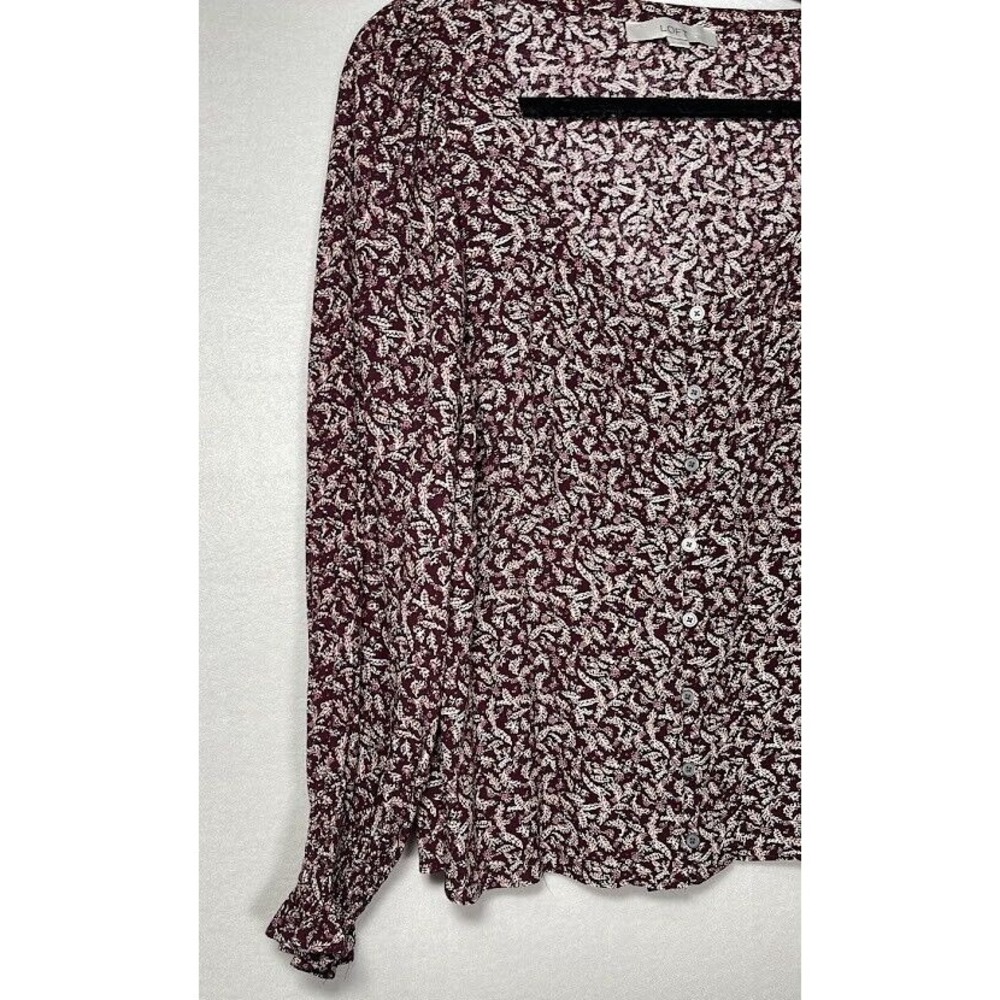 Loft Top ‎ Blouse Women Large Multicolor Floral Lightweight  Long Sleeve Buttons - Picture 2 of 10